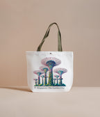 Tote bag with a design of Singapore's Supertrees on a beige background