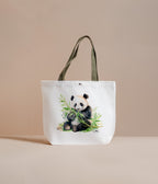 Tote bag with a panda design on a beige background