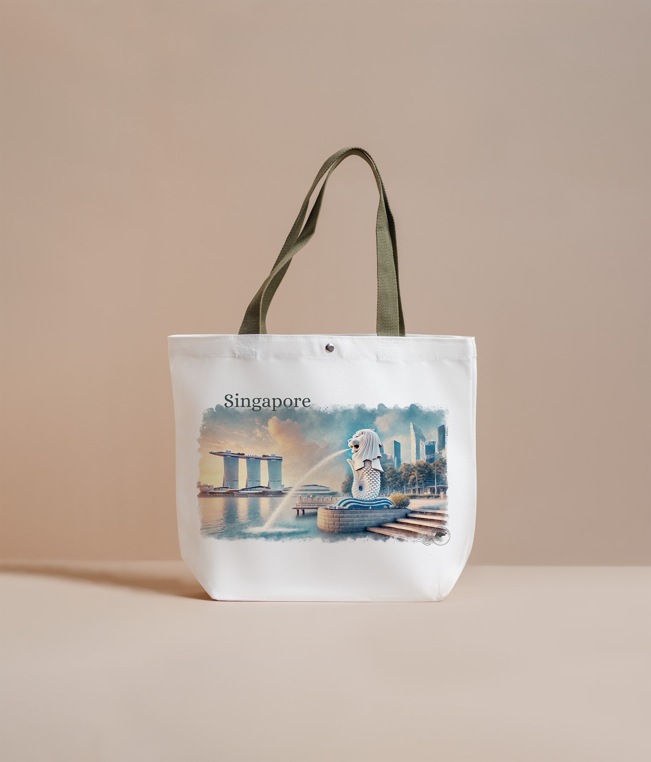 Tote bag featuring Singapore's Landscape with the Merlion and the Iconic MBS building