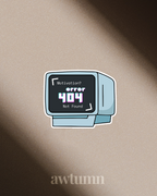 Sticker of a vintage computer monitor with 'error 404 Not Found' text on a beige background, branded 'awtumn'.