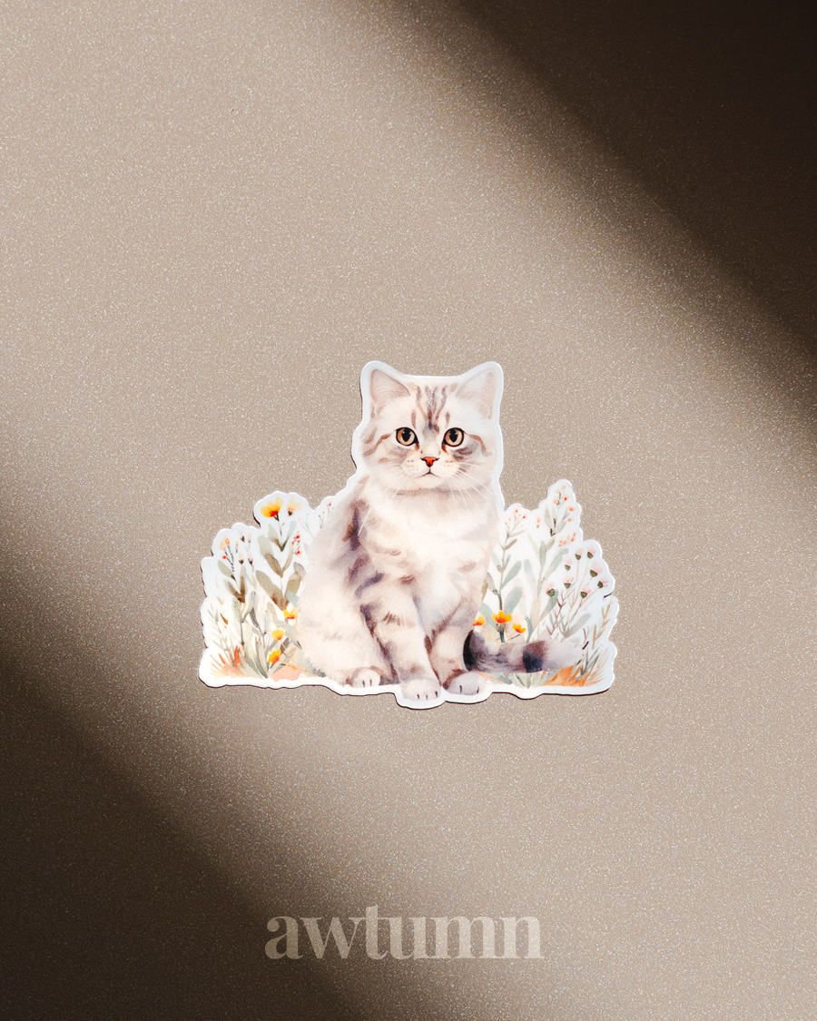 Adorable Grey Cat Vinyl Sticker | Durable & Waterproof