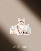 Adorable Grey Cat Vinyl Sticker | Durable & Waterproof