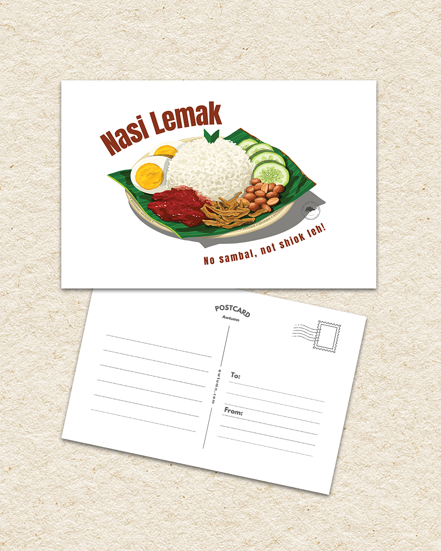 Nasi Lemak Postcard with a beige background