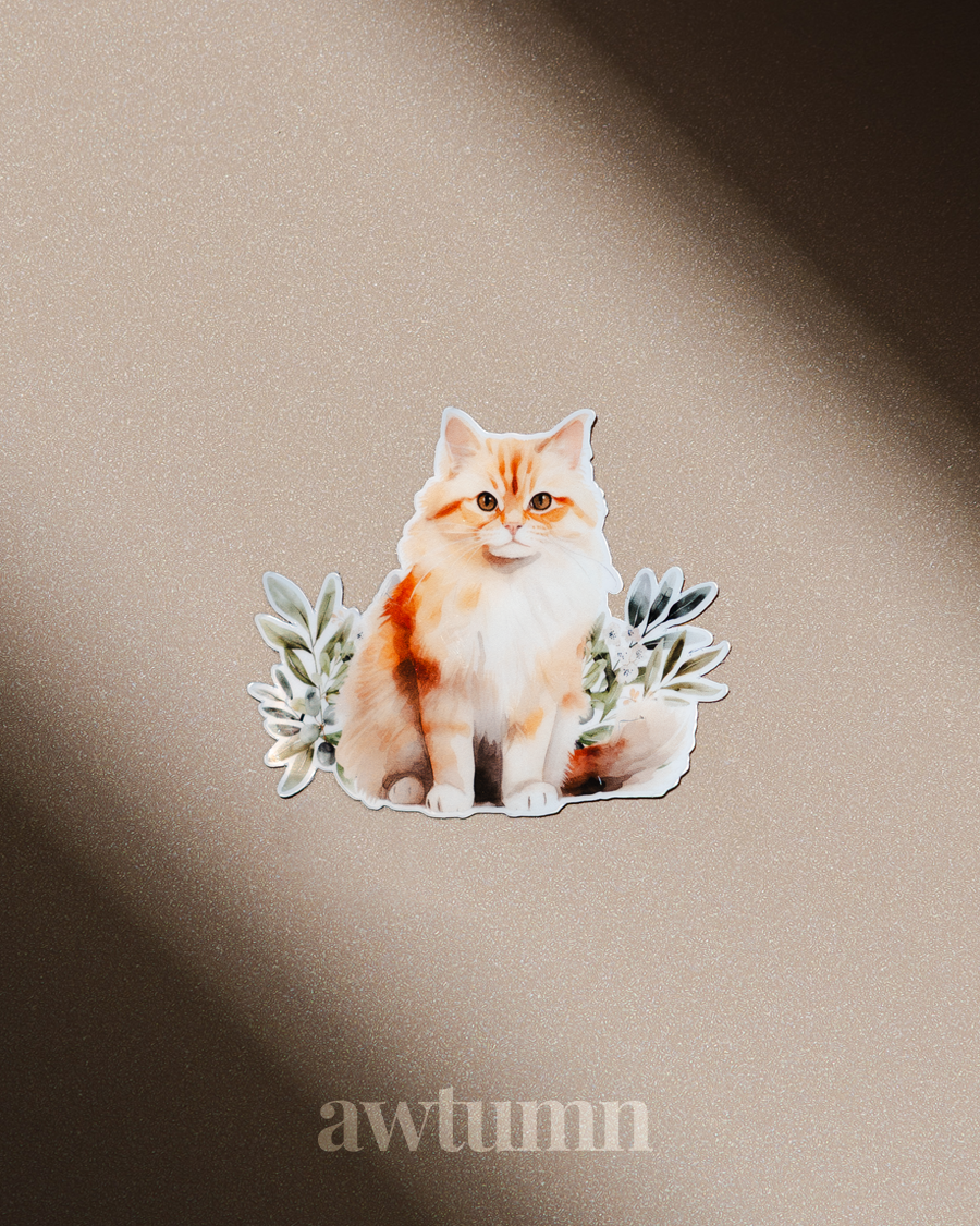 Adorable Orange Cat Vinyl Sticker | Durable & Waterproof