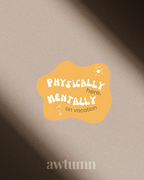 Text 'Physically here, mentally on vacation' with a sun icon on a beige background